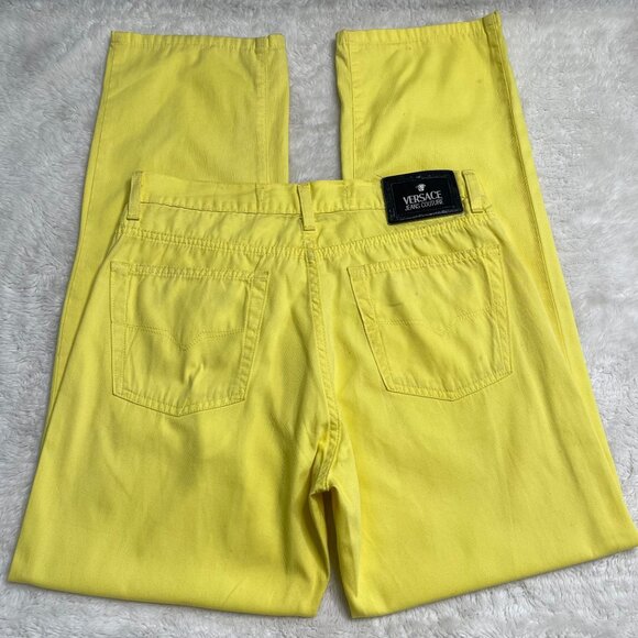 VERSACE Women's Yellow 100% Cotton High Rise Full Length Jeans Size 32/46 - Picture 3 of 16